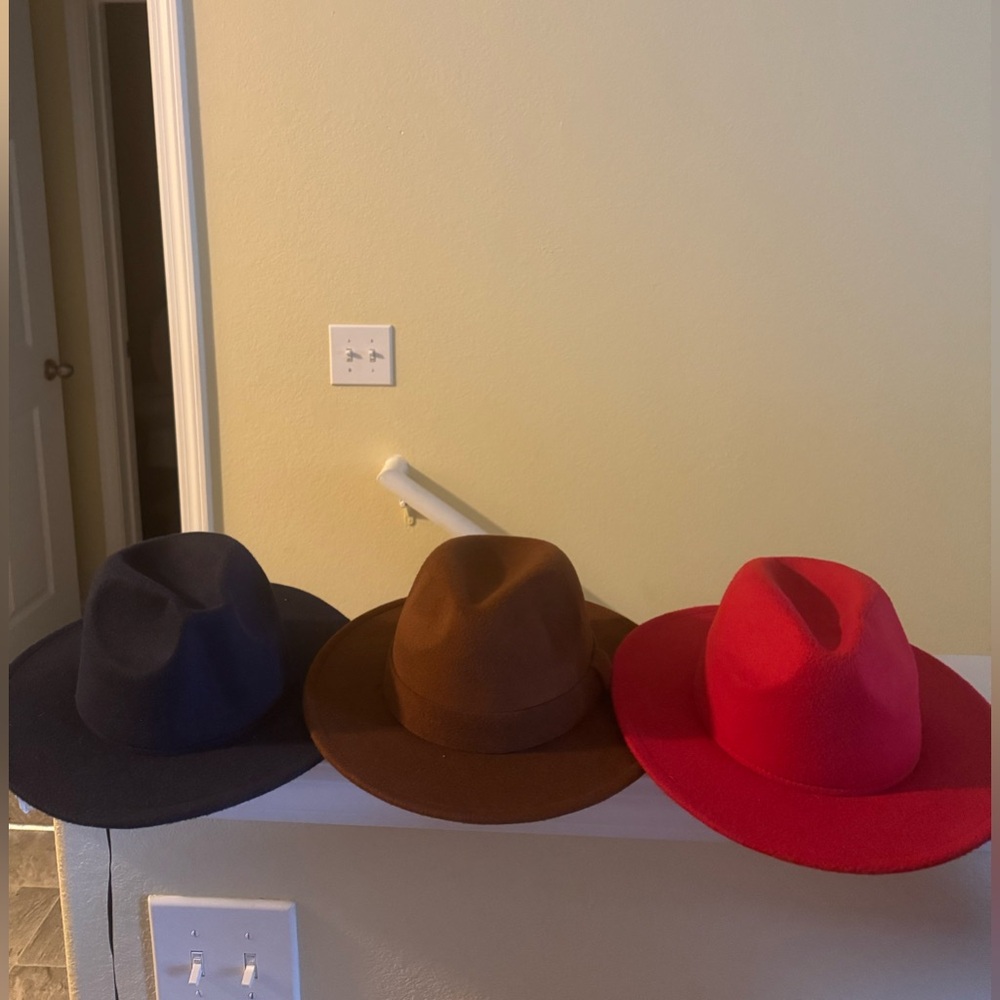 Stylish Women’s Fedora Hat Set - Red, Brown, and Navy Blue